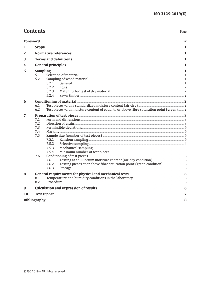 ISO 3129:2019 ISO 3129:2019 - Wood — Sampling methods and general requirements for physical and mechanical testing of small clear wood specimens/2/2019 - Page 3 preview