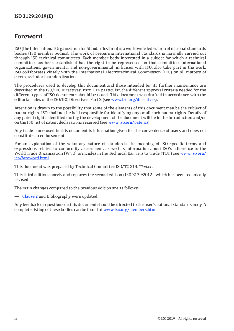 ISO 3129:2019 ISO 3129:2019 - Wood — Sampling methods and general requirements for physical and mechanical testing of small clear wood specimens/2/2019 - Page 4 preview