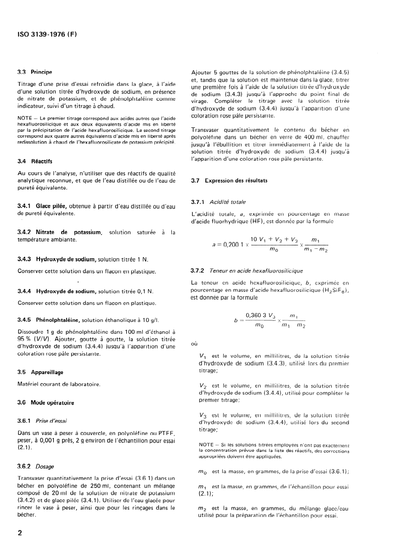 ISO 3139:1976 ISO 3139:1976 - Acide fluorhydrique en solution à usage industriel — Échantillonnage et méthodes d'essai/1/1976 - Page 4 preview