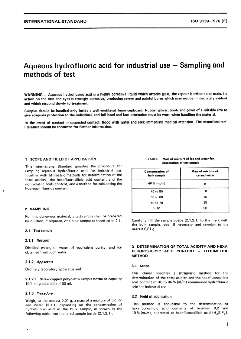 ISO 3139:1976 ISO 3139:1976 - Aqueous hydrofluoric acid for industrial use — Sampling and methods of test/1/1976 - Page 3 preview