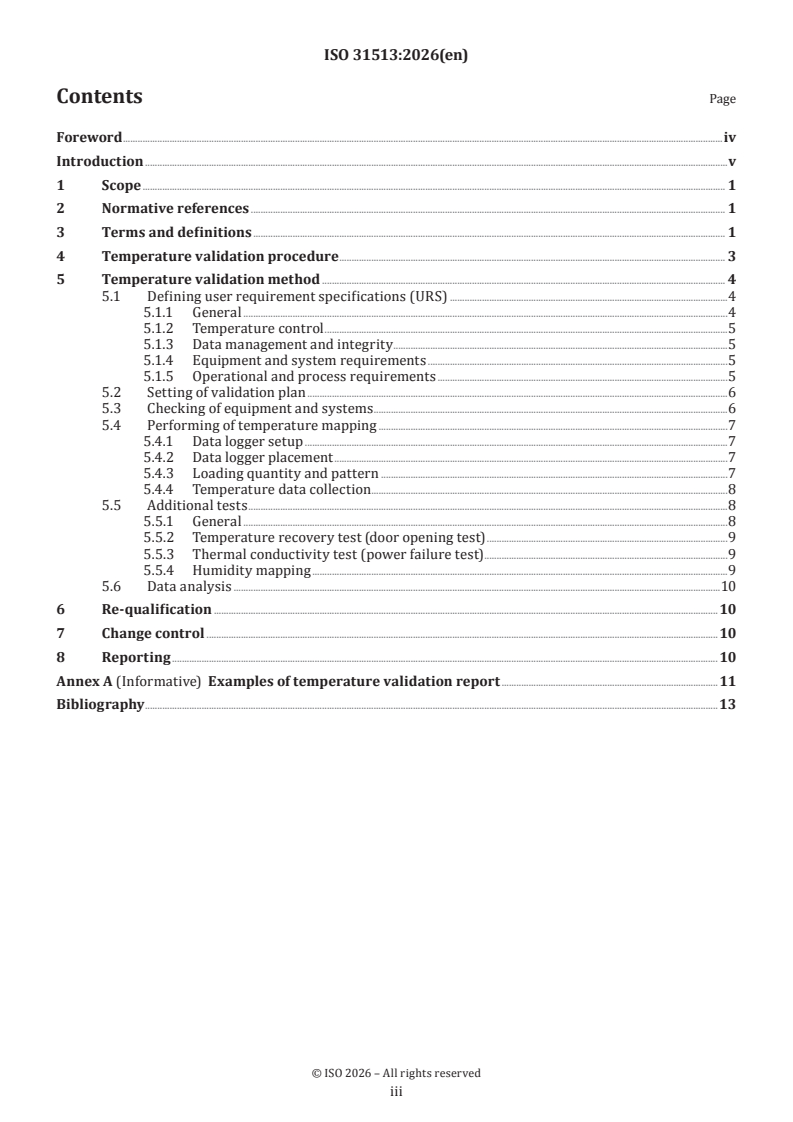 ISO 31513:2026 ISO 31513:2026 - Temperature validation methods of temperature-controlled storage and land transport - Page 3 preview