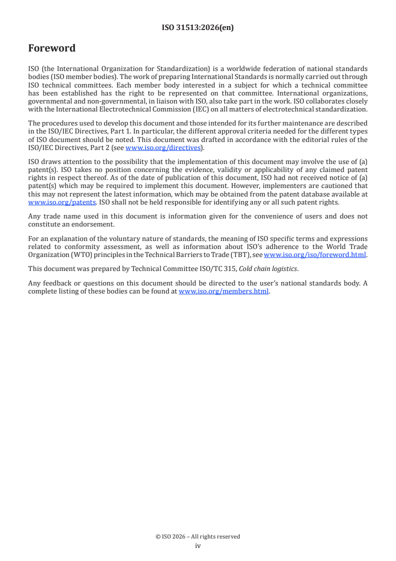 ISO 31513:2026 ISO 31513:2026 - Temperature validation methods of temperature-controlled storage and land transport - Page 4 preview