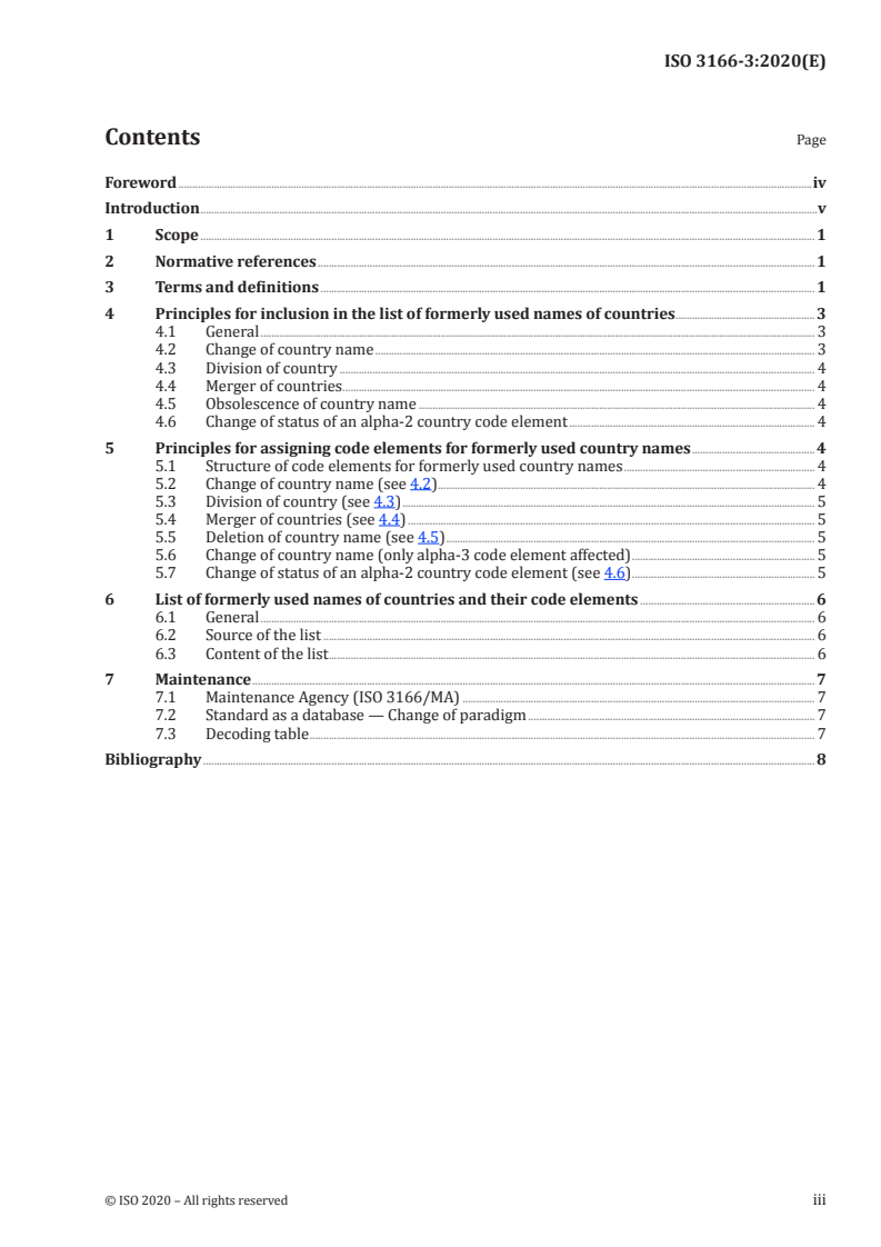 SIST ISO 3166-3:2020 ISO 3166-3:2020 - Codes for the representation of names of countries and their subdivisions — Part 3: Code for formerly used names of countries/25/2020 - Page 3 preview