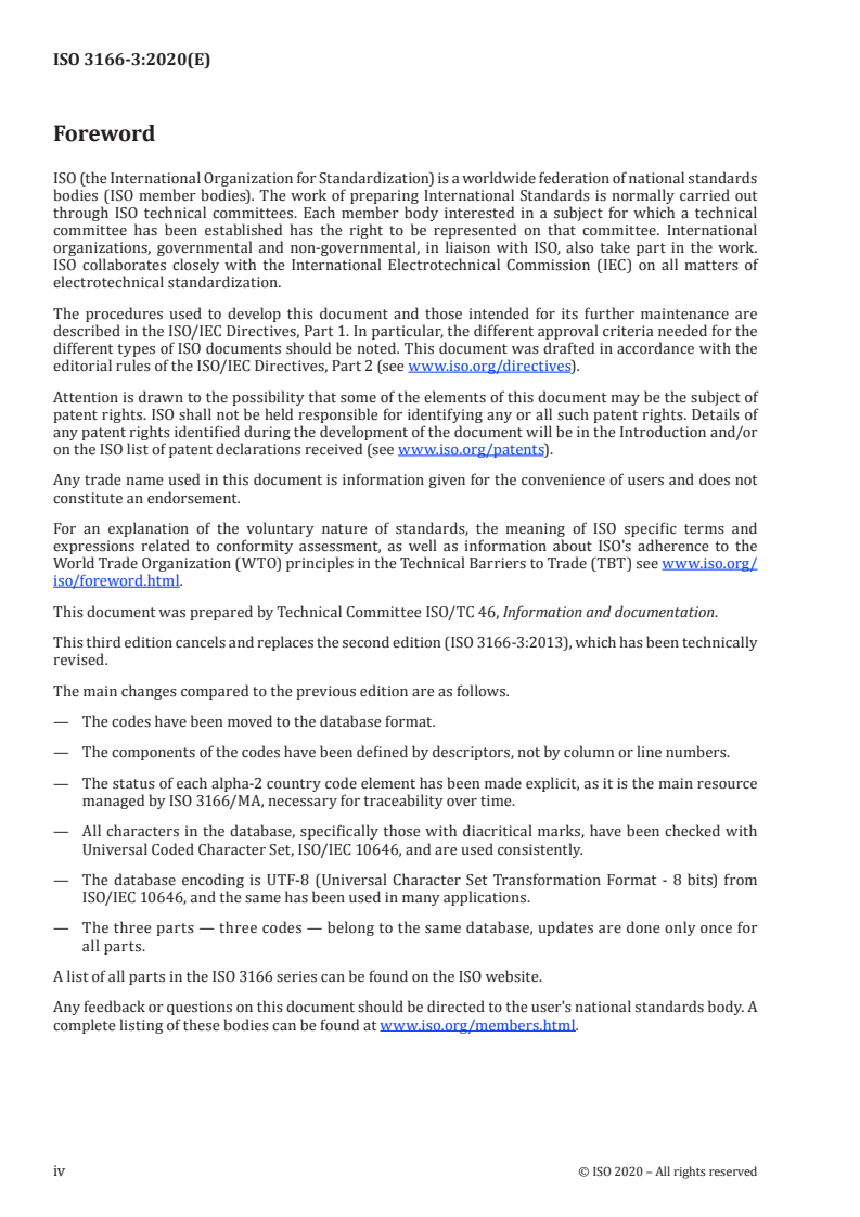 SIST ISO 3166-3:2020 ISO 3166-3:2020 - Codes for the representation of names of countries and their subdivisions — Part 3: Code for formerly used names of countries/25/2020 - Page 4 preview