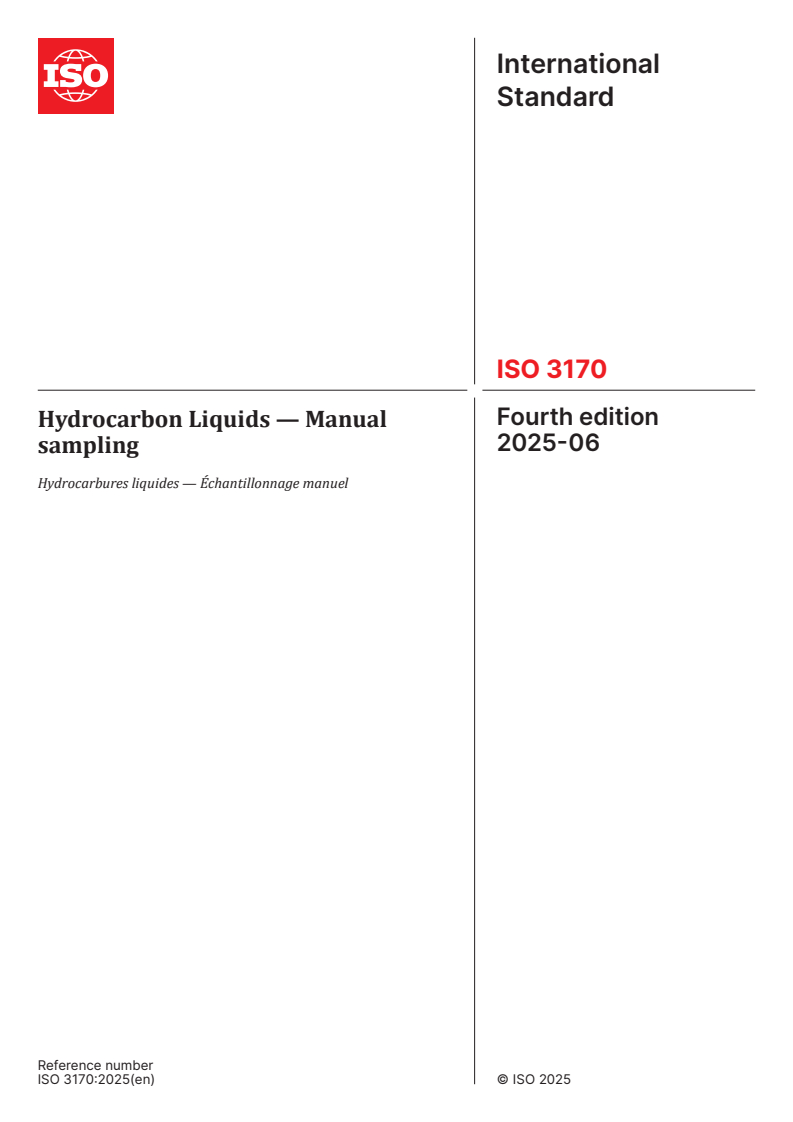 ISO 3170:2025 - Hydrocarbon Liquids — Manual sampling
Released:13. 06. 2025