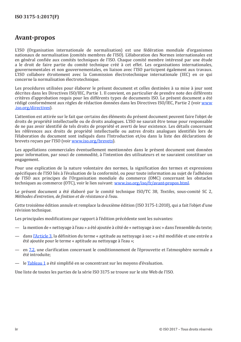 ISO 3175-1:2017 ISO 3175-1:2017 - Textiles — Entretien professionnel, nettoyage à sec et nettoyage à l'eau des étoffes et des vêtements — Partie 1: Évaluation de la résistance après le nettoyage et la finition/23/2018 - Page 4 preview