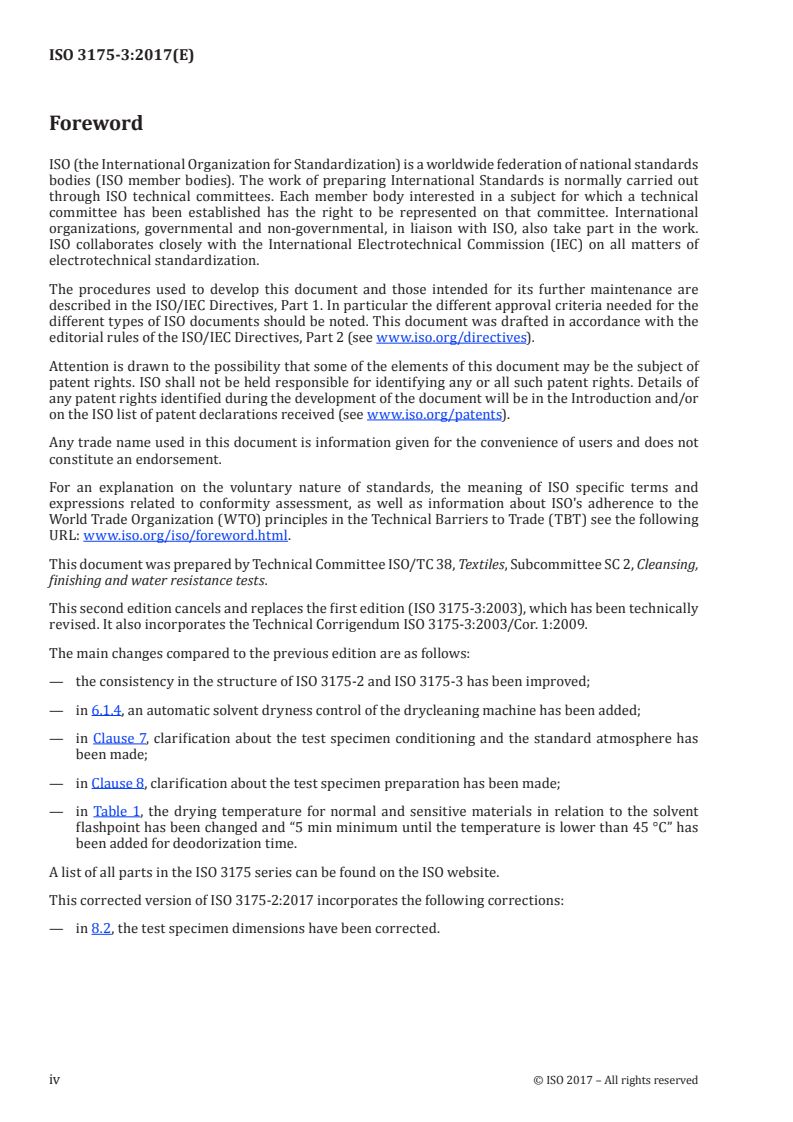 ISO 3175-3:2017 ISO 3175-3:2017 - Textiles — Professional care, drycleaning and wetcleaning of fabrics and garments — Part 3: Procedure for testing performance when cleaning and finishing using hydrocarbon solvents/10/2019 - Page 4 preview