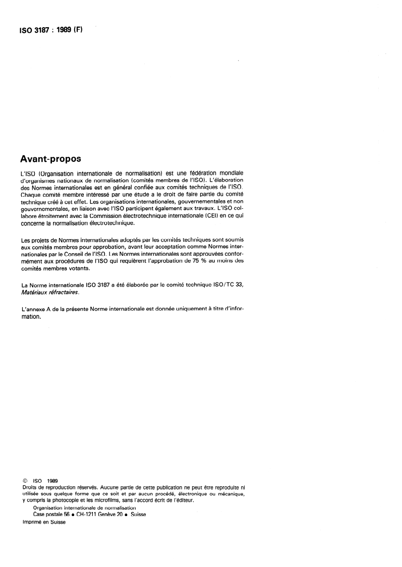 ISO 3187:1989 ISO 3187:1989 - Produits réfractaires — Détermination du fluage à la compression/22/1989 - Page 2 preview
