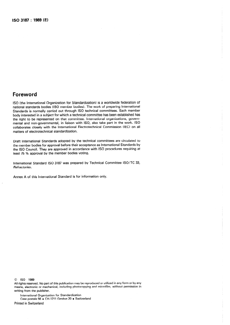 ISO 3187:1989 ISO 3187:1989 - Refractory products — Determination of creep in compression/22/1989 - Page 2 preview