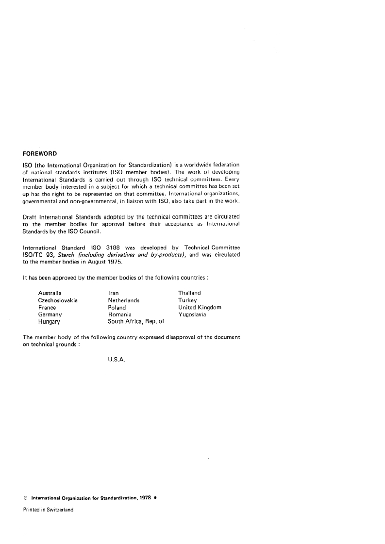 ISO 3188:1978 ISO 3188:1978 - Starches and derived products — Determination of nitrogen content by the Kjeldahl method — Titrimetric method/1/1978 - Page 2 preview