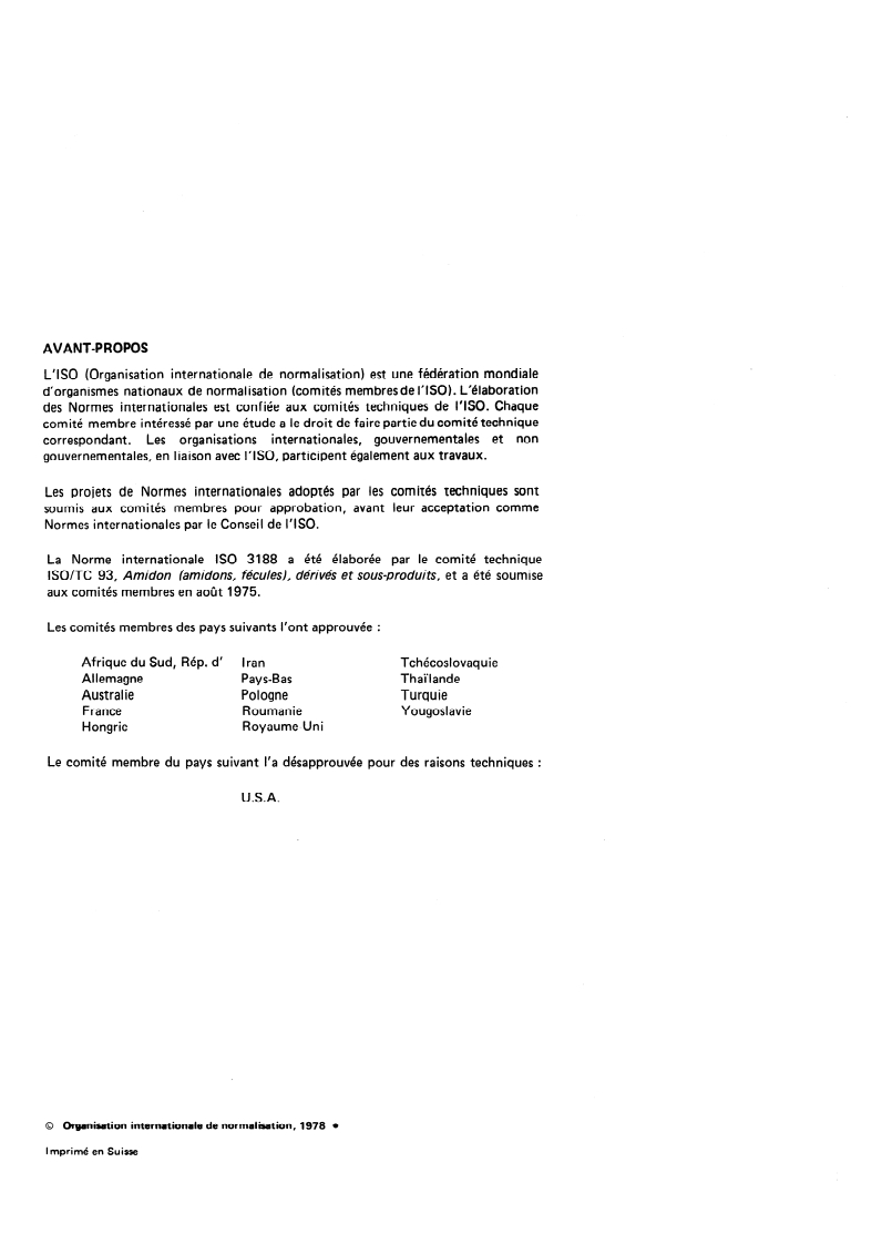 ISO 3188:1978 ISO 3188:1978 - Amidon, fécules et produits dérivés — Dosage de l'azote selon la méthode de Kjeldahl — Méthode titrimétrique/1/1978 - Page 2 preview