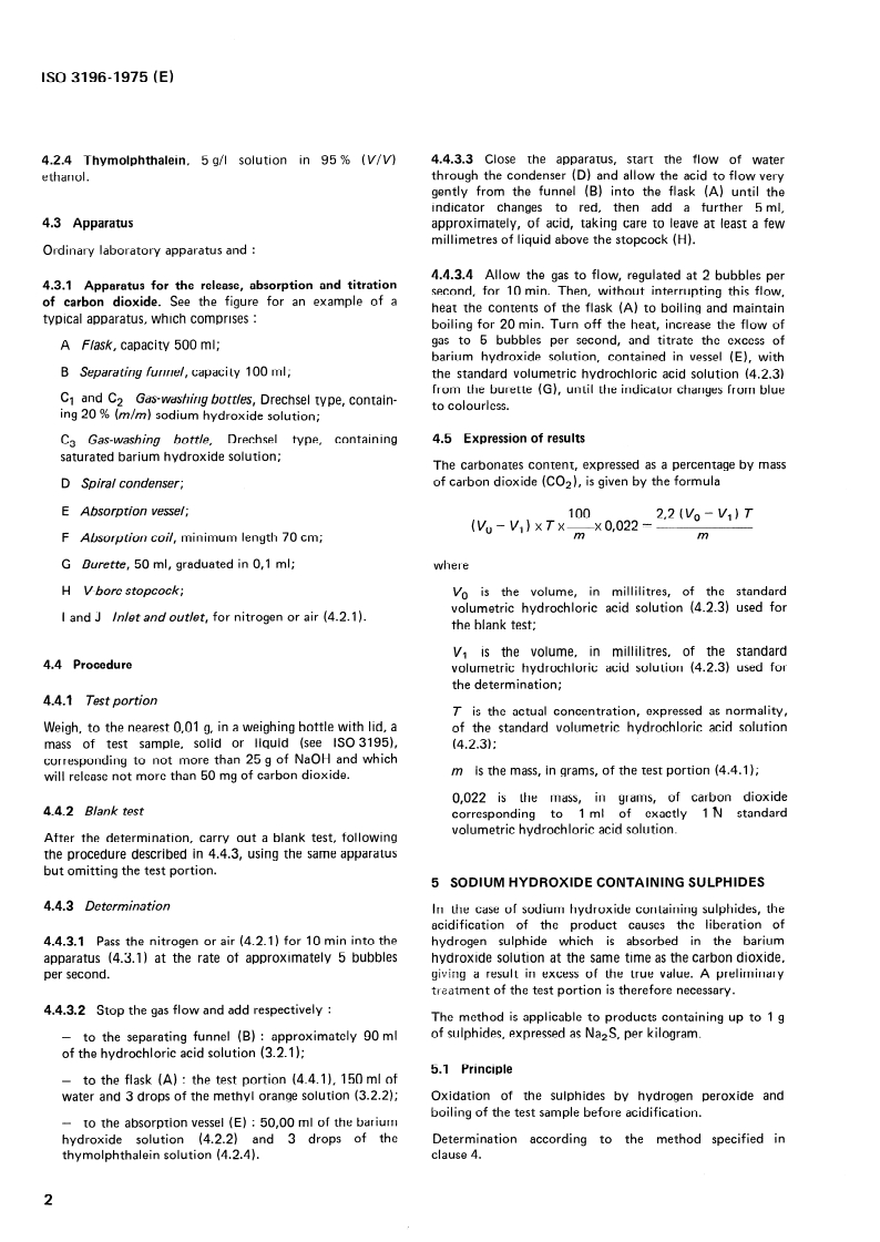 ISO 3196:1975 ISO 3196:1975 - Sodium hydroxide for industrial use — Determination of carbonates content — Titrimetric method/1/1975 - Page 4 preview