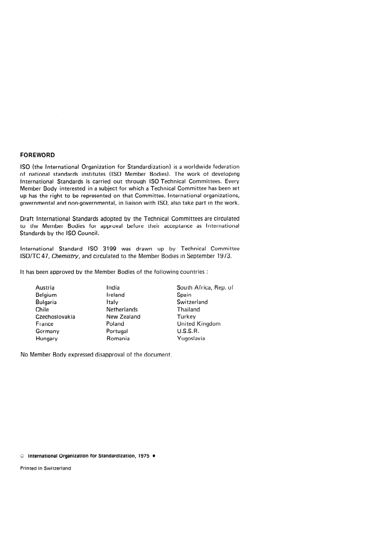 ISO 3199:1975 ISO 3199:1975 - Sodium chlorate for industrial use — Determination of chlorate content — Dichromate titrimetric method/1/1975 - Page 2 preview