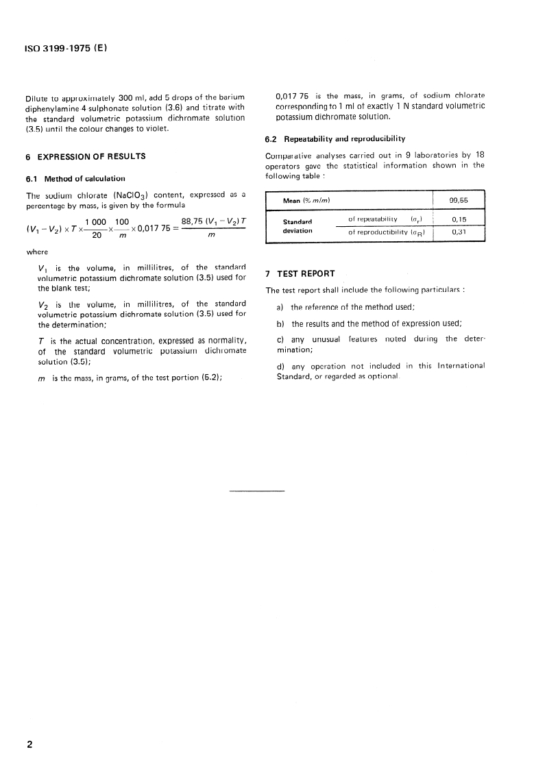 ISO 3199:1975 ISO 3199:1975 - Sodium chlorate for industrial use — Determination of chlorate content — Dichromate titrimetric method/1/1975 - Page 4 preview