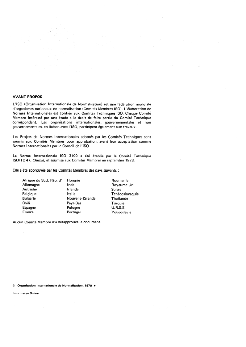 ISO 3199:1975 ISO 3199:1975 - Chlorate de sodium à usage industriel — Dosage du chlorate — Méthode titrimétrique au dichromate/1/1975 - Page 2 preview