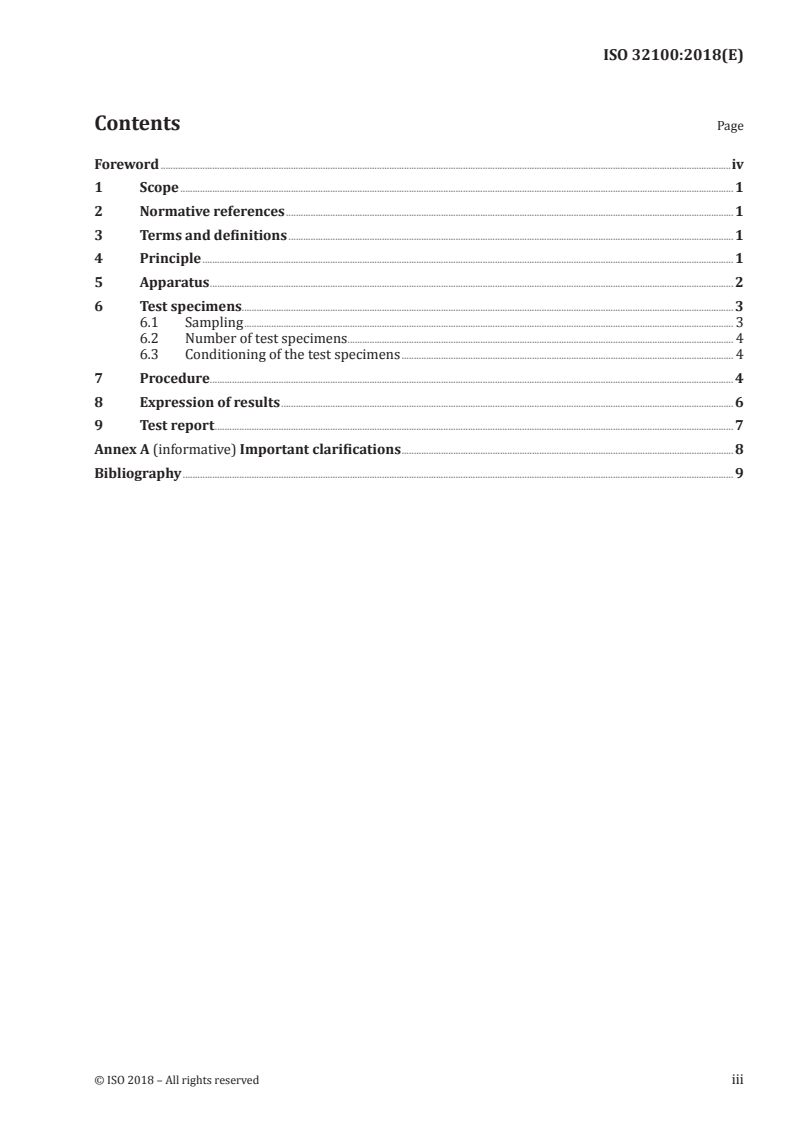 ISO 32100:2018 ISO 32100:2018 - Rubber- or plastics-coated fabrics — Physical and mechanical tests — Determination of flex resistance by the flexometer method/23/2018 - Page 3 preview