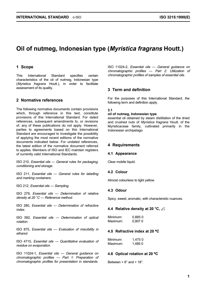 ISO 3215:1998 ISO 3215:1998 - Oil of nutmeg, Indonesian type (Myristica fragrans Houtt.)/17/1998 - Page 3 preview