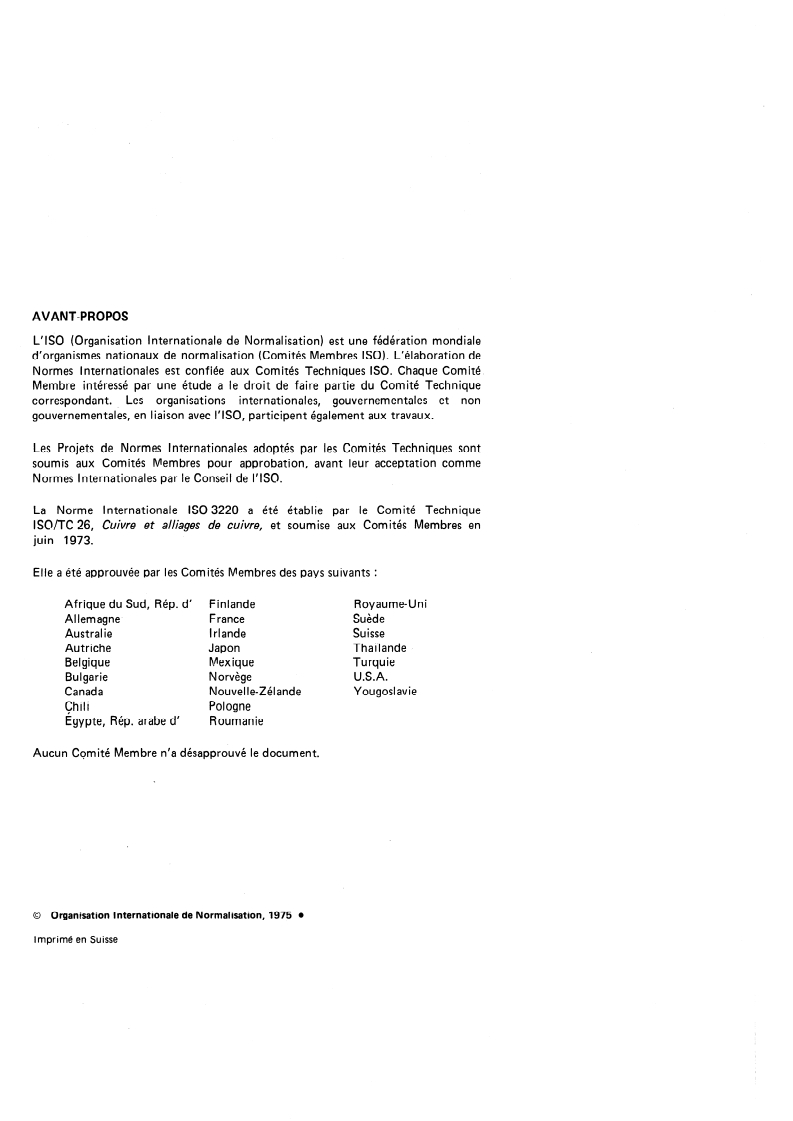 ISO 3220:1975 ISO 3220:1975 - Cuivre et alliages de cuivre — Dosage de l'arsenic — Méthode photométrique/1/1975 - Page 2 preview