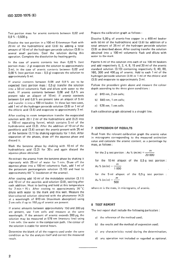 ISO 3220:1975 ISO 3220:1975 - Copper and copper alloys — Determination of arsenic — Photometric method/1/1975 - Page 4 preview