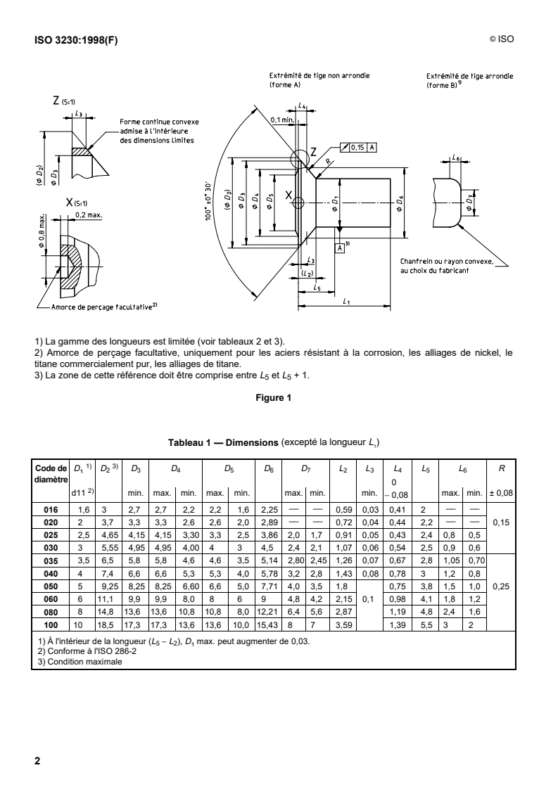 ISO 3230:1998 ISO 3230:1998 - Aéronautique et espace — Rivets ordinaires, à tête fraisée 100 degrés normale avec dôme, en matériau métallique, avec ou sans traitement de surface — Dimensions/12/1998 - Page 4 preview