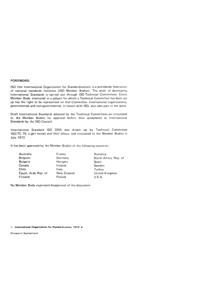 ISO 3255:1974 ISO 3255:1974 - Magnesium and magnesium alloys — Determination of aluminium — Chromazurol S photometric method/1/1974 - Page 2 preview