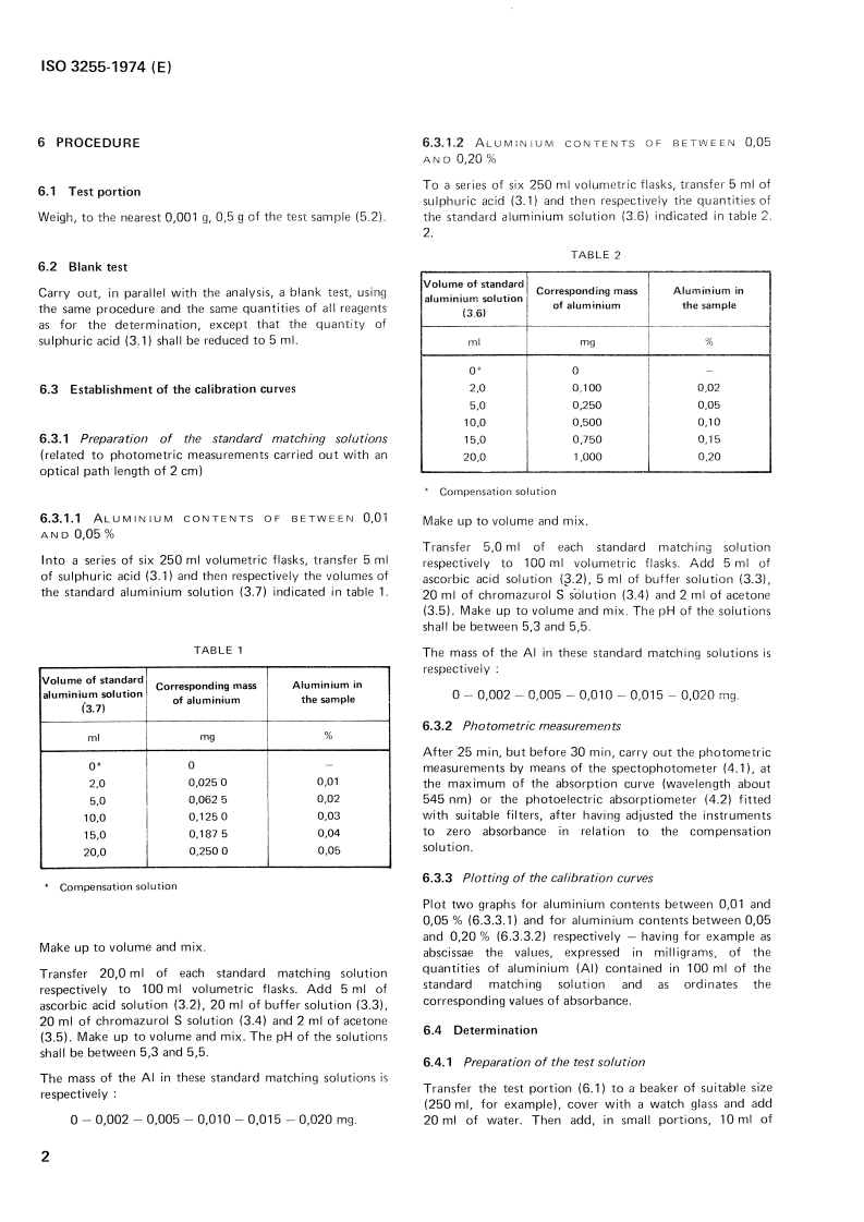 ISO 3255:1974 ISO 3255:1974 - Magnesium and magnesium alloys — Determination of aluminium — Chromazurol S photometric method/1/1974 - Page 4 preview