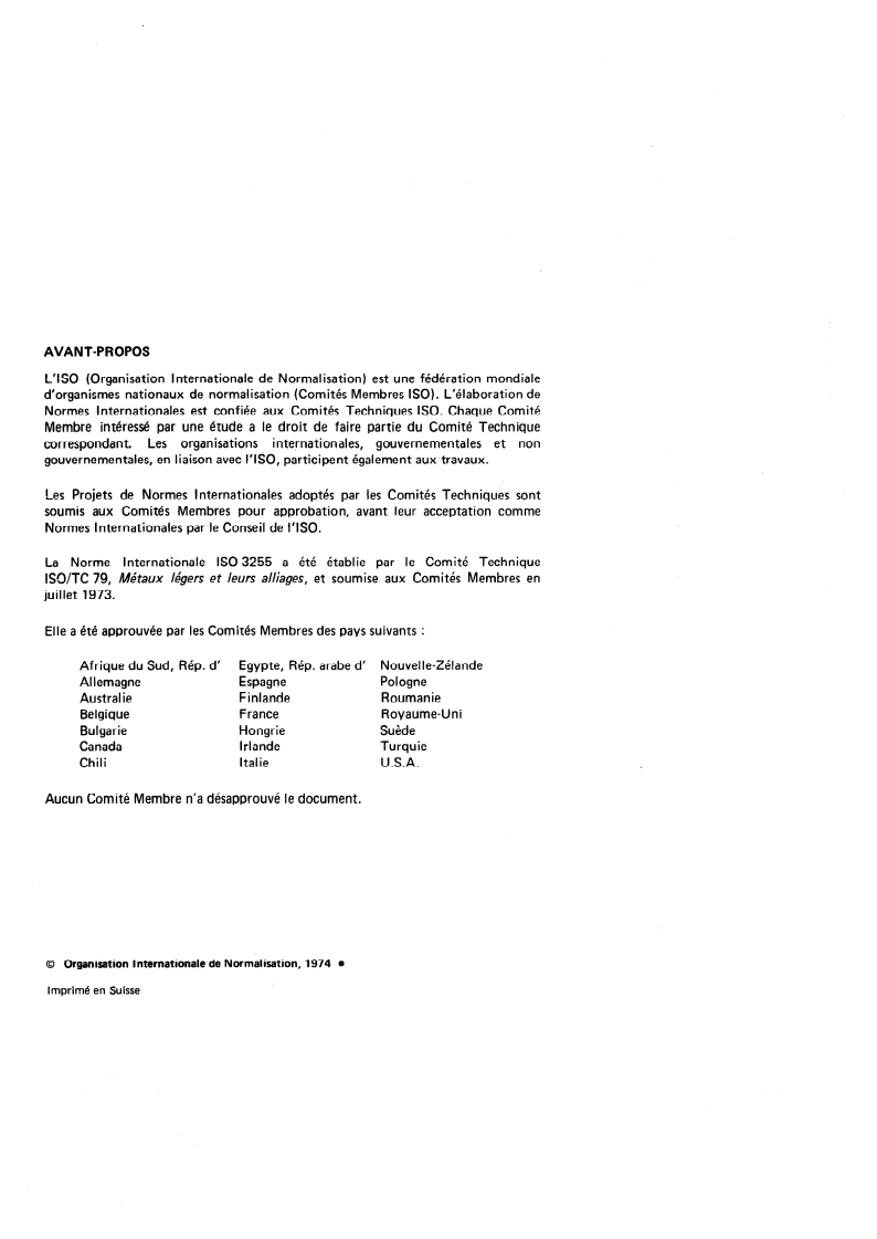 ISO 3255:1974 ISO 3255:1974 - Magnésium et alliages de magnésium — Dosage de l'aluminium — Méthode photométrique au chromazurol S/1/1974 - Page 2 preview