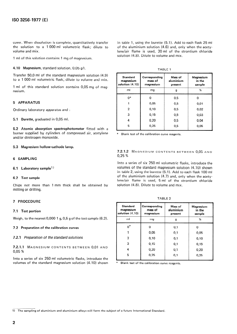 ISO 3256:1977 ISO 3256:1977 - Aluminium and aluminium alloys — Determination of magnesium — Atomic absorption spectrophotometric method/1/1977 - Page 4 preview