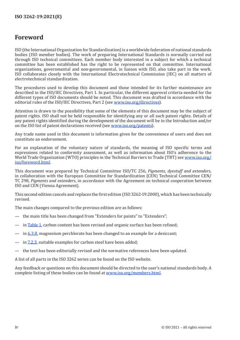 ISO 3262-19:2021 ISO 3262-19:2021 - Extenders — Specifications and methods of test — Part 19: Precipitated silica/15/2021 - Page 4 preview