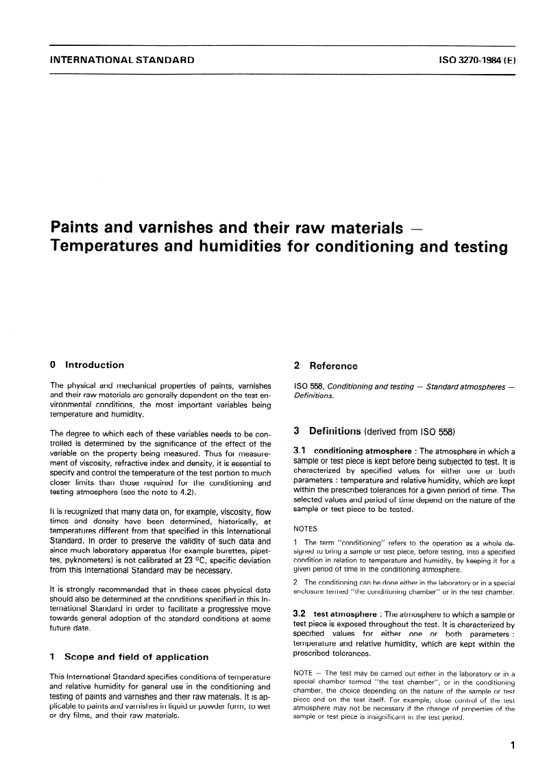 ISO 3270:1984 ISO 3270:1984 - Paints and varnishes and their raw materials — Temperatures and humidities for conditioning and testing/1/1984 - Page 3 preview