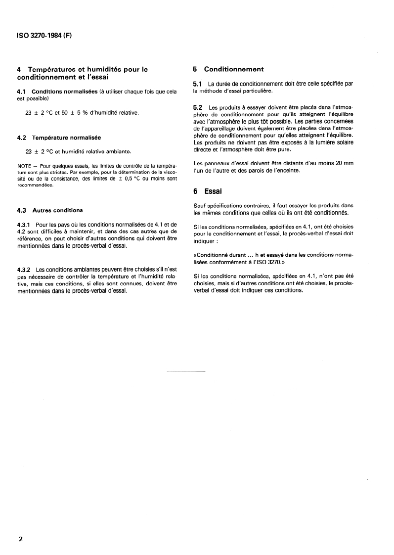 ISO 3270:1984 ISO 3270:1984 - Peintures et vernis et leurs matières premières — Températures et humidités pour le conditionnement et l'essai/1/1984 - Page 4 preview
