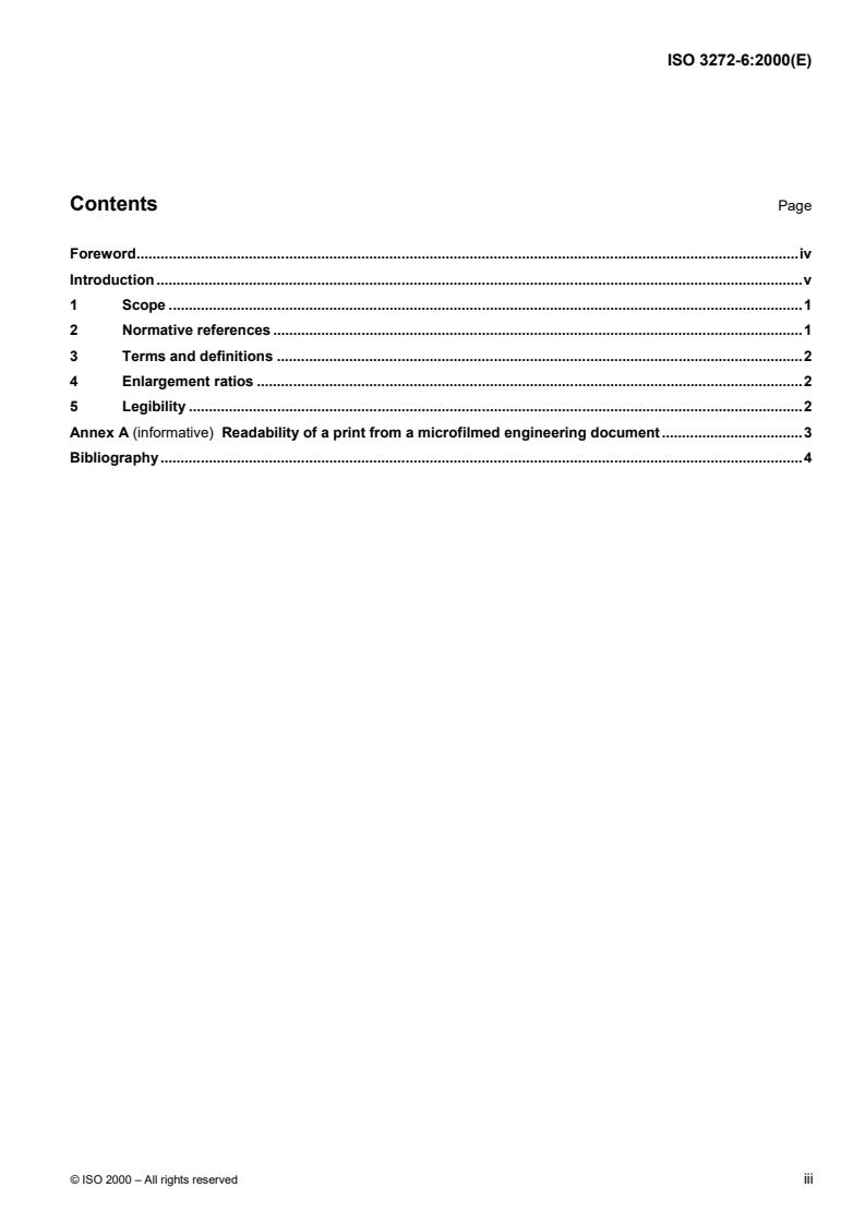 ISO 3272-6:2000 ISO 3272-6:2000 - Microfilming of technical drawings and other drawing office documents — Part 6: Quality criteria and control of systems for enlargements from 35 mm microfilm/9/2000 - Page 3 preview