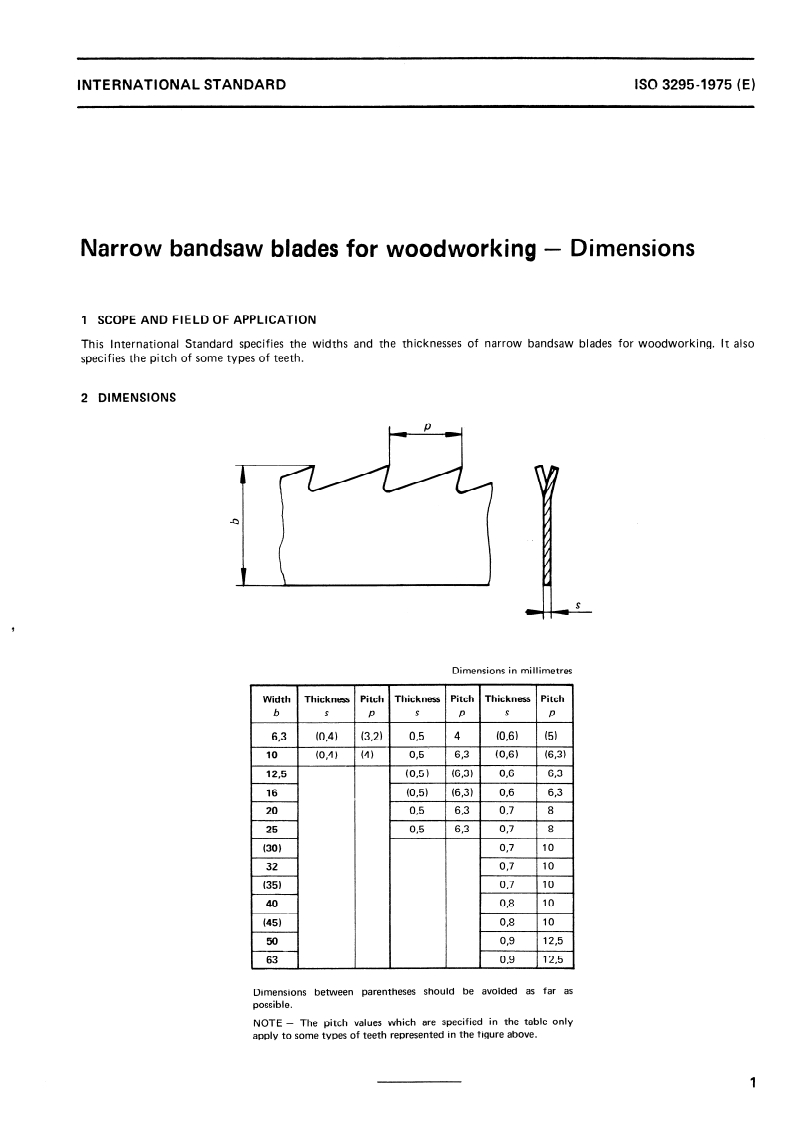ISO 3295:1975 ISO 3295:1975 - Narrow bandsaw blades for woodworking — Dimensions/1/1975 - Page 3 preview