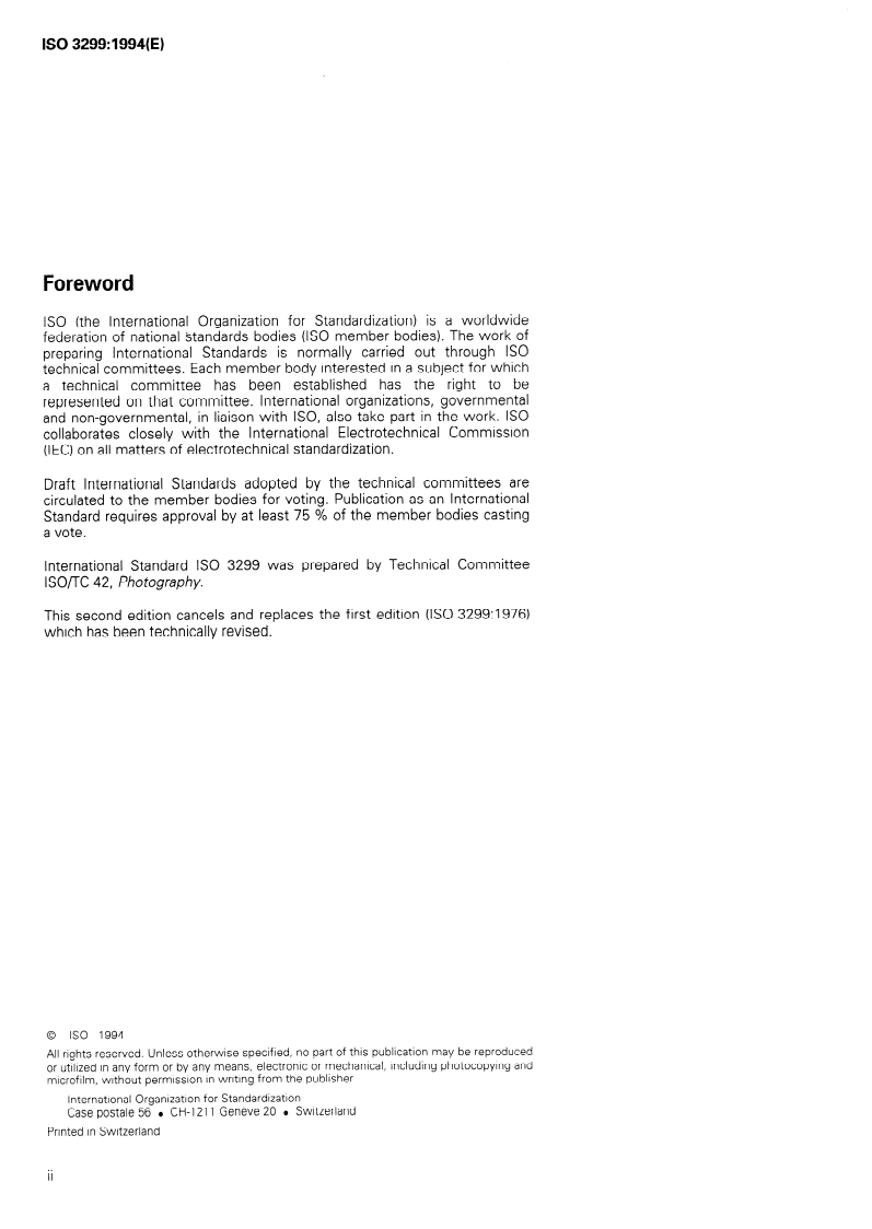ISO 3299:1994 ISO 3299:1994 - Photography — Processing chemicals — Specifications for 1-phenyl-3-pyrazolidinone/3/1994 - Page 2 preview