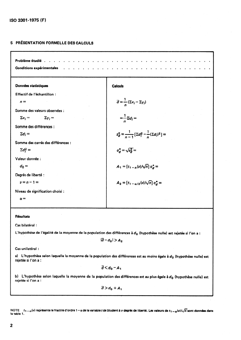 ISO 3301:1975 ISO 3301:1975 - Interprétation statistique des données — Comparaison de deux moyennes dans le cas d'observations appariées/1/1975 - Page 4 preview
