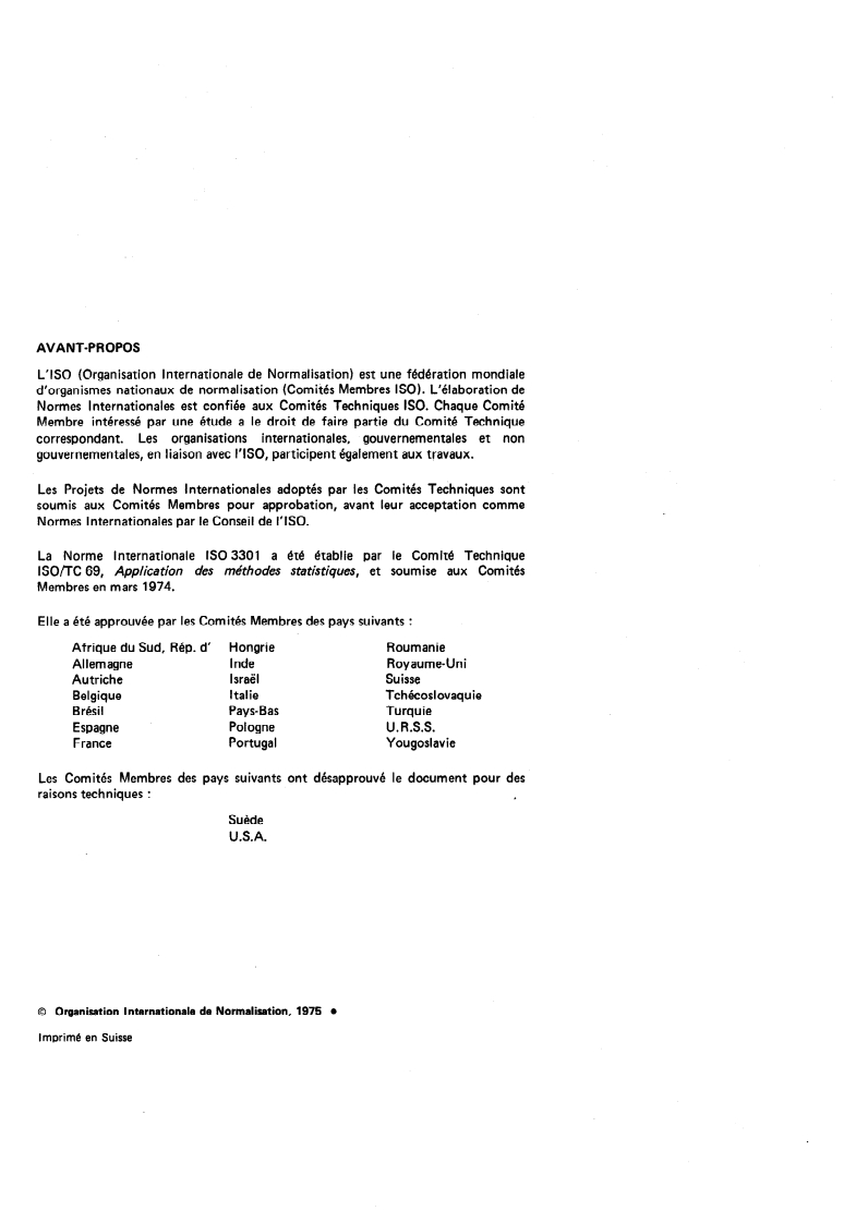 ISO 3301:1975 ISO 3301:1975 - Interprétation statistique des données — Comparaison de deux moyennes dans le cas d'observations appariées/1/1975 - Page 2 preview