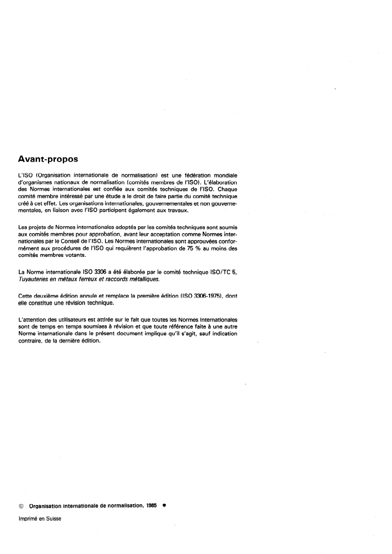 ISO 3306:1985 ISO 3306:1985 - Tubes de précision en acier, soudés, calibrés extérieurement, à extrémités lisses — Conditions techniques de livraison/7/1985 - Page 2 preview