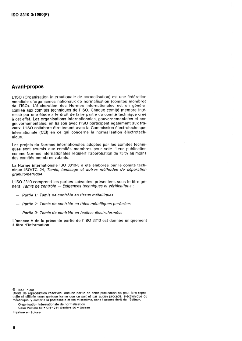 ISO 3310-3:1990 ISO 3310-3:1990 - Tamis de contrôle — Exigences techniques et vérifications — Partie 3: Tamis de contrôle en feuilles électroformées/28/1990 - Page 2 preview