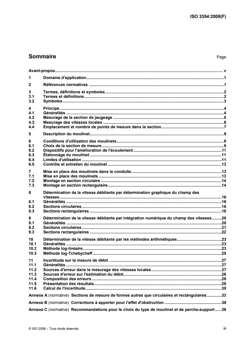ISO 3354:2008 ISO 3354:2008 - Mesurage de débit d'eau propre dans les conduites fermées — Méthode d'exploration du champ des vitesses dans les conduites en charge et dans le cas d'un écoulement régulier, au moyen de moulinets/10/2008 - Page 3 preview