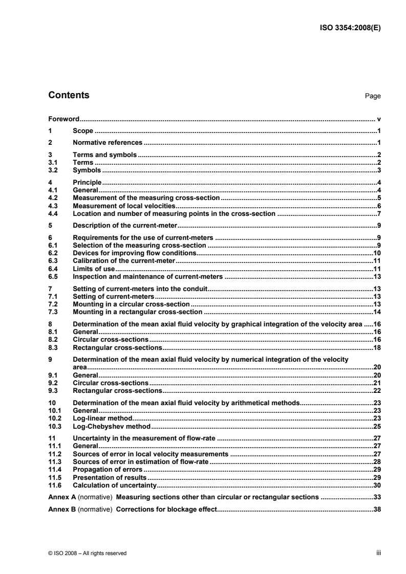 ISO 3354:2008 ISO 3354:2008 - Measurement of clean water flow in closed conduits — Velocity-area method using current-meters in full conduits and under regular flow conditions/10/2008 - Page 3 preview