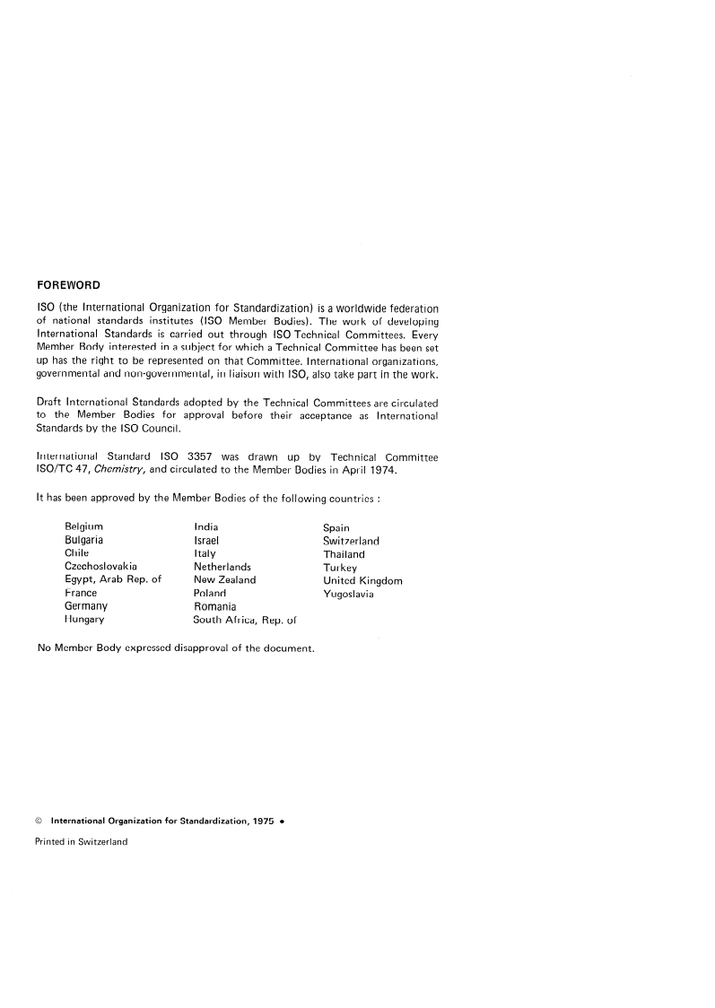 ISO 3357:1975 ISO 3357:1975 - Sodium tripolyphosphate and sodium pyrophosphate for industrial use — Determination of total phosphorus(V) oxide content — Quinoline phosphomolybdate gravimetric method/1/1975 - Page 2 preview