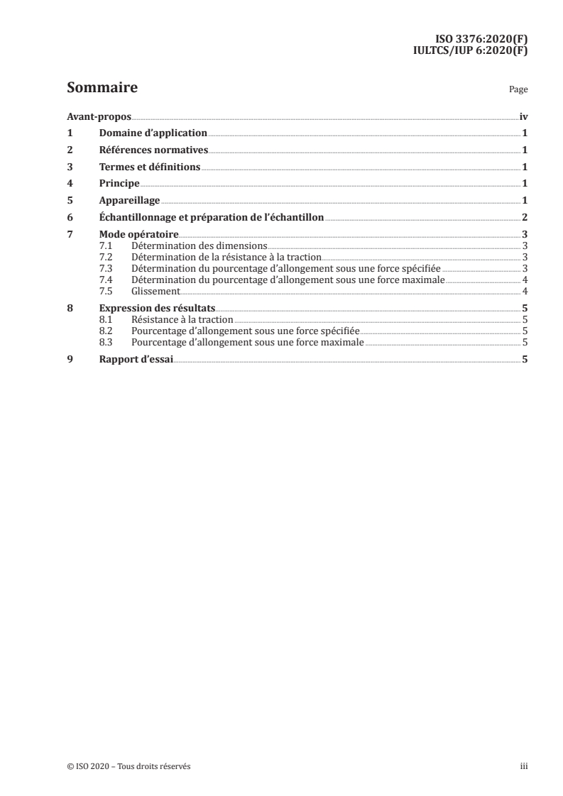 ISO 3376:2020 ISO 3376:2020 - Cuir — Essais physiques et mécaniques — Détermination de la résistance à la traction et du pourcentage d’allongement/6/2020 - Page 3 preview