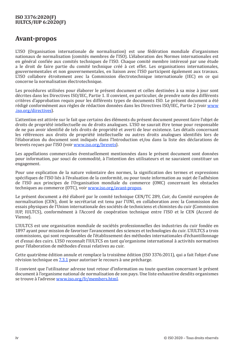 ISO 3376:2020 ISO 3376:2020 - Cuir — Essais physiques et mécaniques — Détermination de la résistance à la traction et du pourcentage d’allongement/6/2020 - Page 4 preview