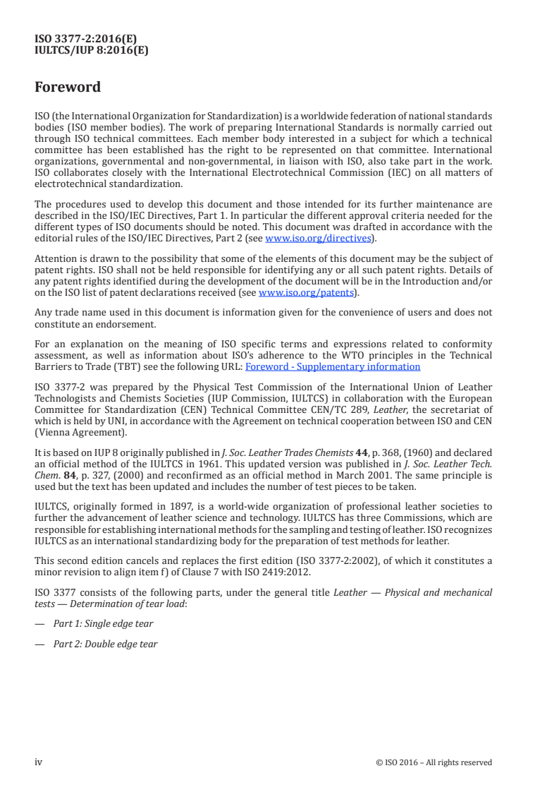 ISO 3377-2:2016 ISO 3377-2:2016 - Leather — Physical and mechanical tests — Determination of tear load — Part 2: Double edge tear/15/2016 - Page 4 preview