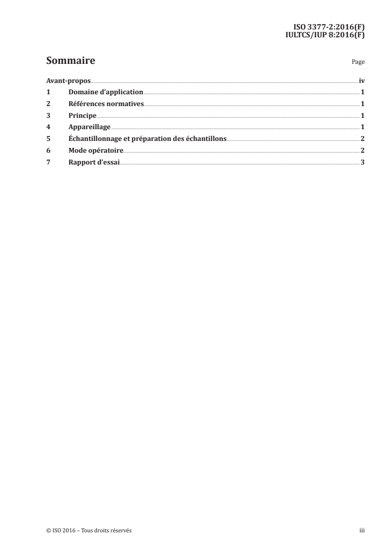 ISO 3377-2:2016 ISO 3377-2:2016 - Cuir — Essais physiques et mécaniques — Détermination de la force de déchirement — Partie 2: Déchirement des deux bords/15/2016 - Page 3 preview