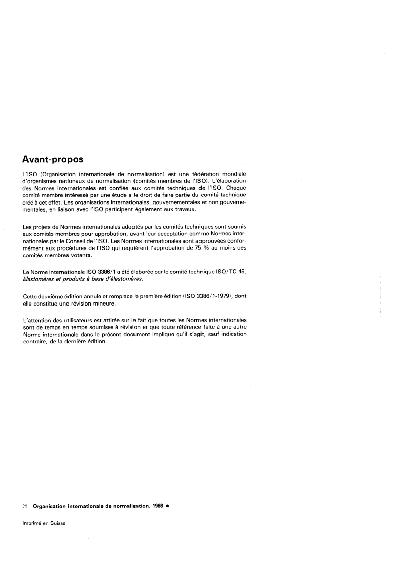ISO 3386-1:1986 ISO 3386-1:1986 - Matériaux polymères alvéolaires souples — Détermination de la caractéristique de contrainte-déformation relative en compression — Partie 1: Matériaux à basse masse volumique/5/1986 - Page 2 preview