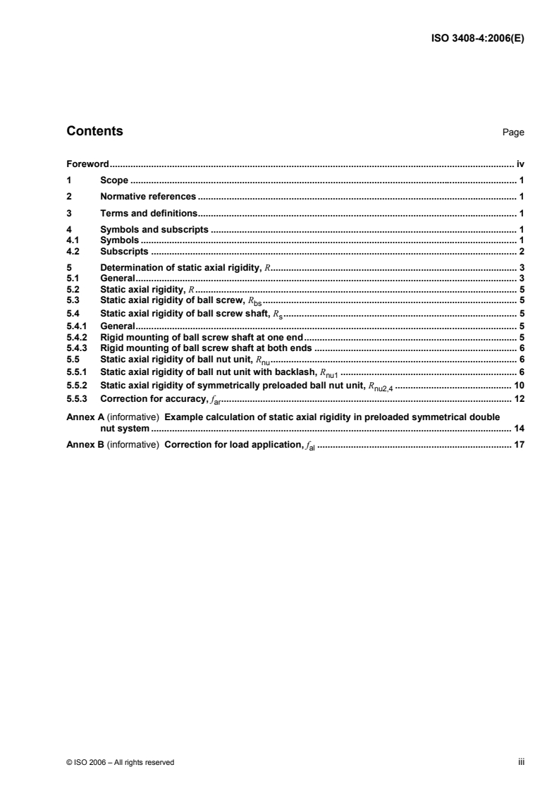 ISO 3408-4:2006 ISO 3408-4:2006 - Ball screws — Part 4: Static axial rigidity/29/2006 - Page 3 preview
