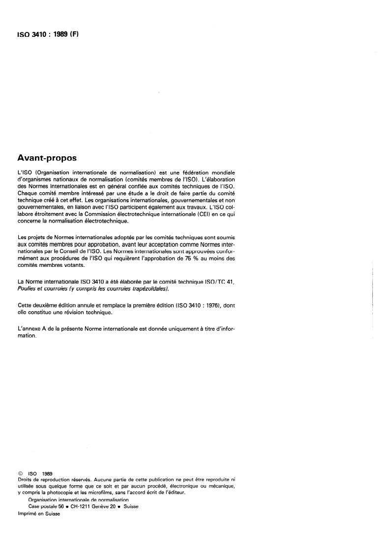 SIST ISO 3410:1997 ISO 3410:1989 - Machines agricoles — Courroies trapézoïdales sans fin pour variateurs de vitesse et profils de gorge des poulies correspondantes/20/1989 - Page 2 preview