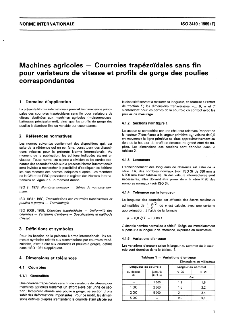 SIST ISO 3410:1997 ISO 3410:1989 - Machines agricoles — Courroies trapézoïdales sans fin pour variateurs de vitesse et profils de gorge des poulies correspondantes/20/1989 - Page 3 preview