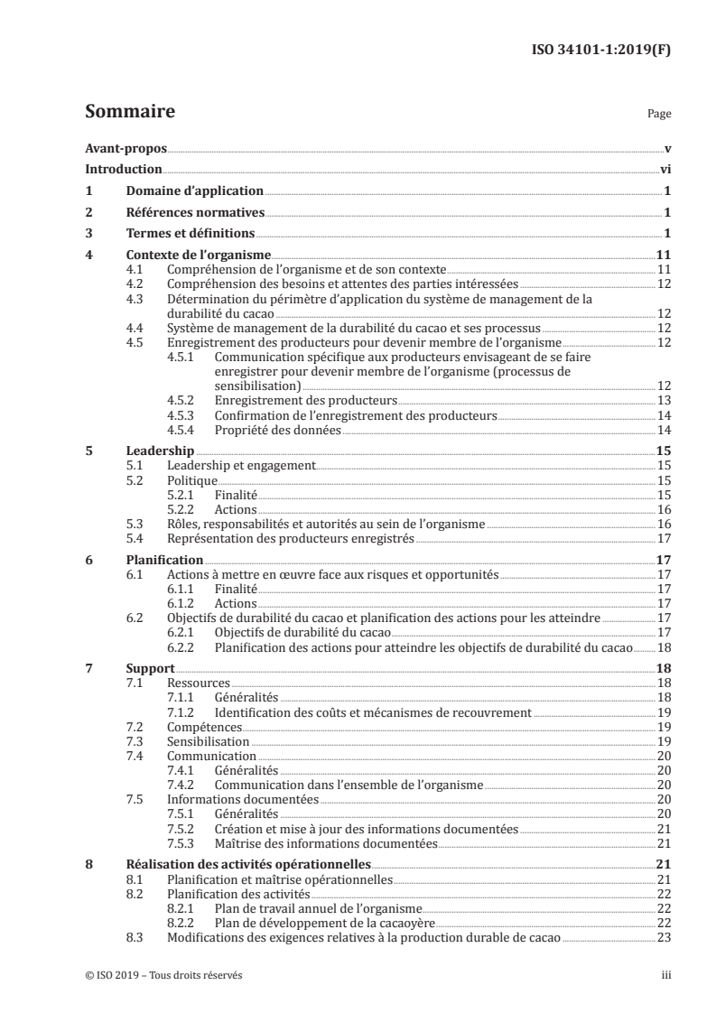 ISO 34101-1:2019 ISO 34101-1:2019 - Cacao durable et traçable — Partie 1: Exigences relatives aux systèmes de management de la durabilité du cacao/6/2019 - Page 3 preview